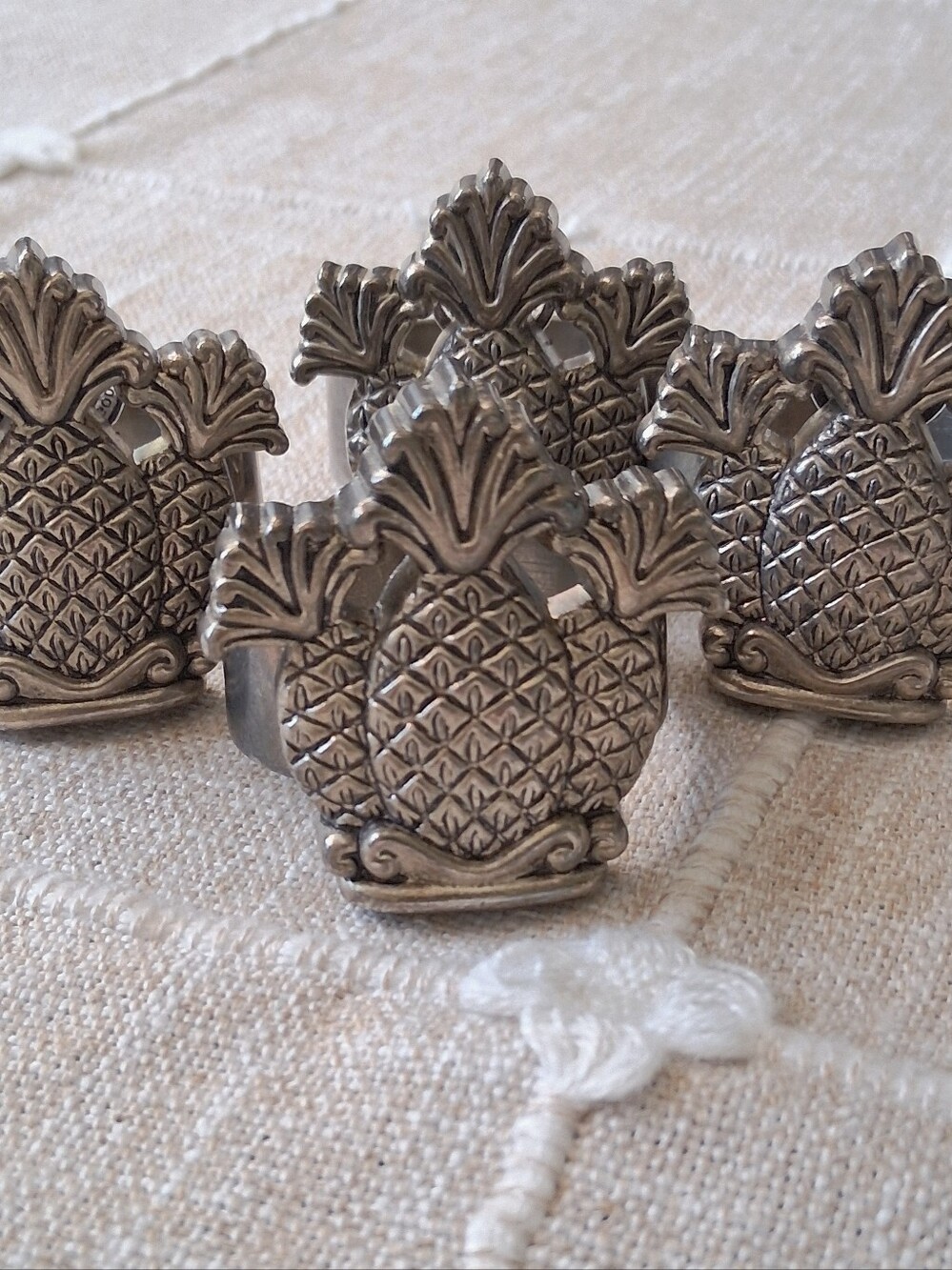 Vintage Silver Plate Pineapple Napkin Rings Set Of 4 Victorian Style Glam